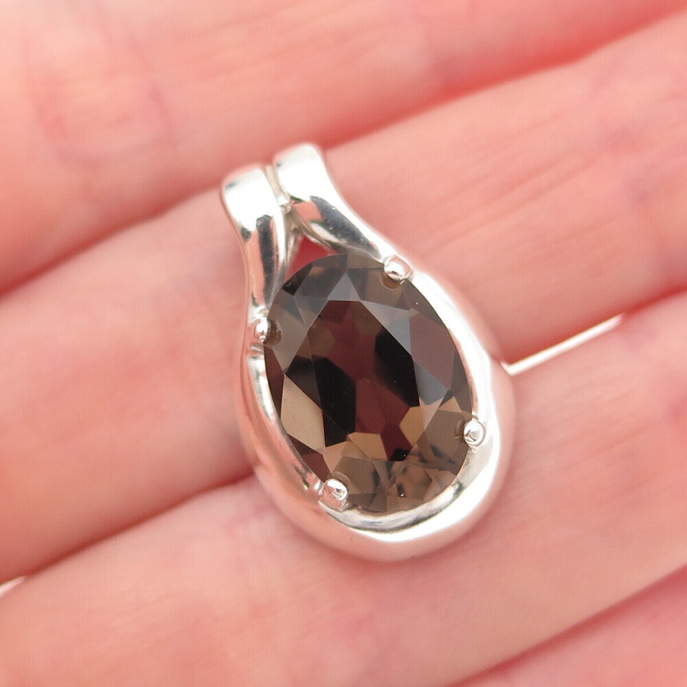 Kabana 925 Sterling Silver Vintage Real Smoky Quartz Mini Slide Charm Pendant